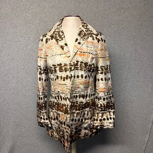 Chicos Womens Tan Striped Colorful 100% Silk Jacket Size 0 Hook and Eye Closure